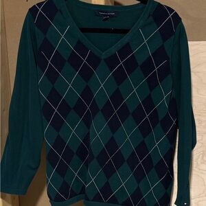Tommy Hilfiger Forest Green & Navy Argyle V-Neck Sweater